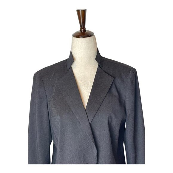 Lafayette 148 New York Black Wool Blend Micro Dot‎ Mandarin Collar Blazer 12P - Picture 3 of 12